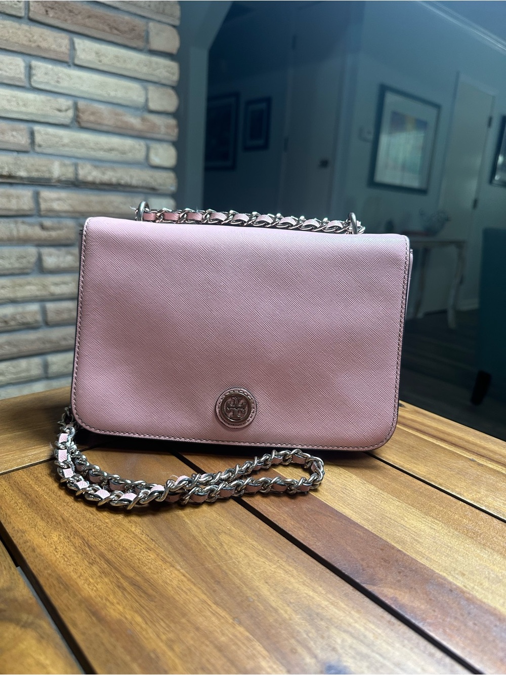 Tory Burch Robinson Blush Pink Leather Chain Crossbody